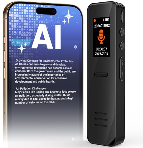 NEWYES KI Digitales Diktiergerät aufnahmegerät mit transkription spracherkennung zusammenfassung Rauschunterdrückung 64GB mini klein Audio Digitale Geeignet für Büroarbeit und Geschäftsreisen