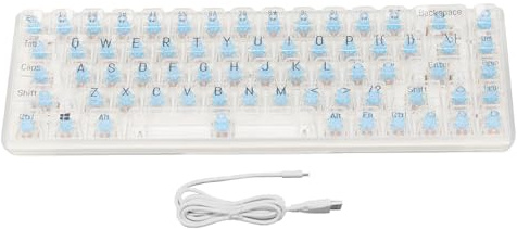 MechKit Mechanical Gaming Keyboard Blue Switch Transparent RGB Backlit 68 Keys Compact Wired Keyboard for PC Android Gamers and Typists ABS Material