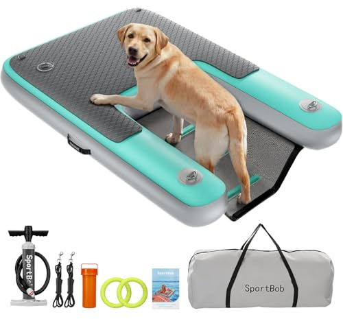SportBob Hunderampe 120 x 82cm, Aufblasbare Wasserrampe für Hunde, Reißfest und Langlebig, Aufblasbare Dog Ramp für Hunde Bis zu 100Kg, Ideal für Sommer, Pool, Docks,Seen, Boote