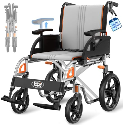 VOCIC U12 Lightweight Folding Wheelchair, 13kg, Multi-Point Ergonomic Fit