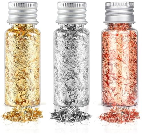3 Bottles Gold Leaf,Decorative Golds Leaf,Multifunction Gold Leafs,for Home Decoration,DIY,Nail Design,Party Crafts,Crafts Paintings and Make-up 3 Colours (Rose/Golds/Silver)