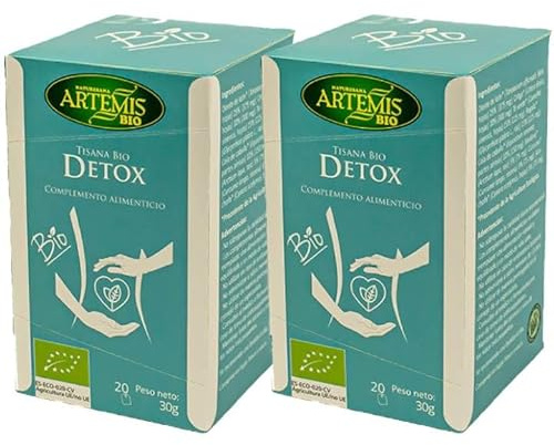 Pack 2 x Tisana Detox Artemis Bio 20 filtros 30 g (40 filtros) – Infusión ecológica de hierbas con té verde y cúrcuma, sabor herbal equilibrado, ideal caliente o fría