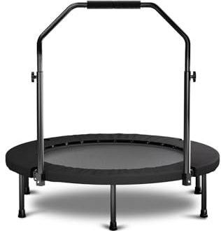 Trampoline de fitness pliable 101 cm avec poignée noire – Mini trampoline pour adultes, poignée N réglable en hauteur, 36 ressorts et 6 pieds, stable, intérieur, maison et cardio