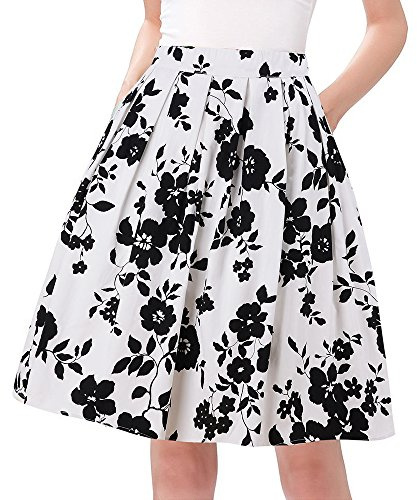 Taydey Women's High Waisted A line Street Skirt Skater Pleated Full Midi Skirt 3XL White Rose