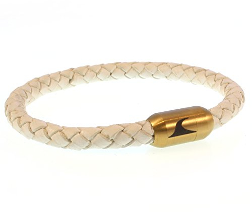 WAVEPIRATE® Echt Leder-Armband Sylt G Weiss/Gold 18 cm Edelstahl-Verschluss in Geschenk-Box Männer Damen Herren