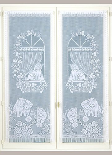 Home Maison Paire de Vitrages Droits à Franges, Polyester, Blanc, 120x60 cm