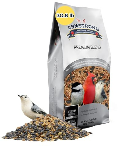 Armstrong Wild Bird Food Premium Blend, 30.8 Pounds - with White Millet, Black Oil Sunflower, Wheat, Peanuts, Striped Sunflower and Safflower for Northern Cardinals and Black-Capped Chickadees