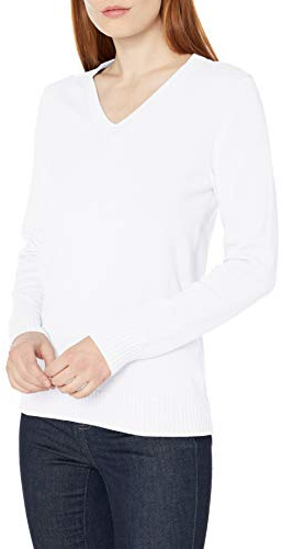 Amazon Essentials Suéter de Manga Larga con Cuello en V para Mujer, 100% algodón, Blanco, Talla M