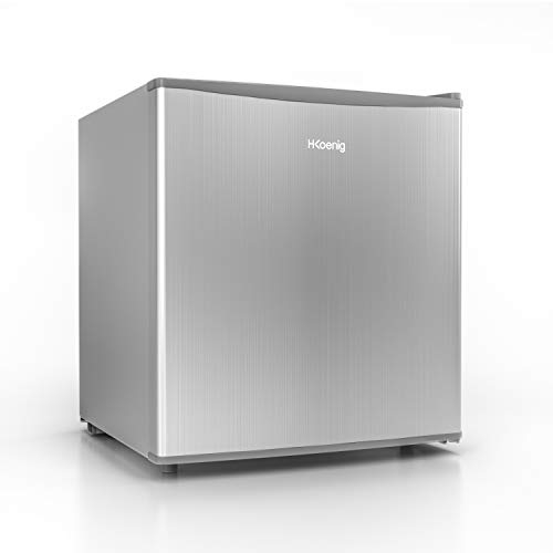 H.Koenig Frigorífico 45L FGX490, Color Gris, Clase Energética E, Tamaño Compacto 51 cm, Silencioso, Cubitos de Hielo 4L, Termostato Ajustable, Puerta Reversible