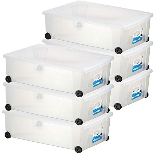 6 UNTERBETTKOMMODE Aufbewahrungsbox Deckel Rollen 30L 59x39x18cm Kunststoff