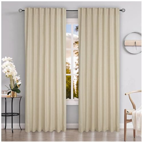 Natural Linen Tab Top Curtains 50x63 inch Set of 2 Panels - Long Flax Drapes for Living Room & Bedroom, Farmhouse Window Curtains, Rustic Linen Drapes for Modern Farmhouse & Boho Style Decor