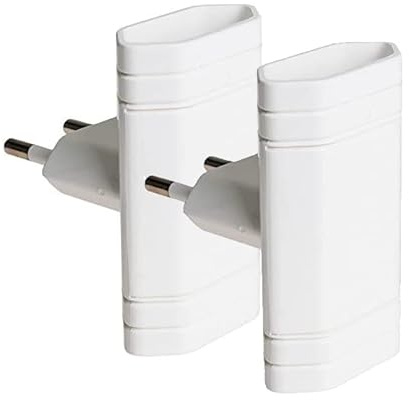 Set med 2 platta inbrottshylsor (dubbel dubbel) Ladron platt tunn vägg adapter jordkontakt 2 uttag 10 A (250 V) vit, idealisk för montering bakom smala utrymmen