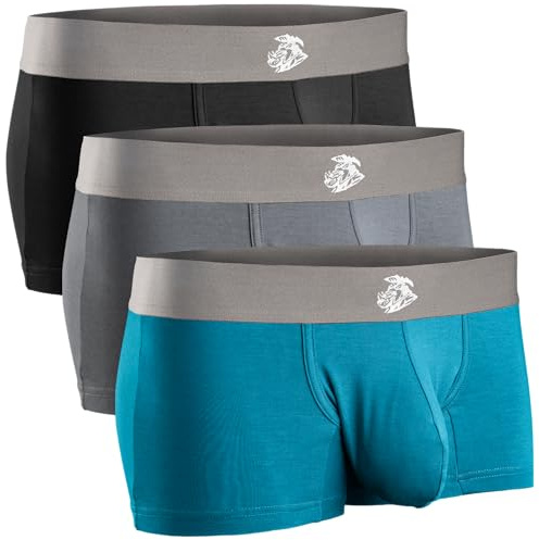 Real Men Bulge Enhancing Underwear 3 Pack, Ultra Soft Boxer Briefs Modal, Bulge Pouch Underwear, White Black Grey Cyan, L