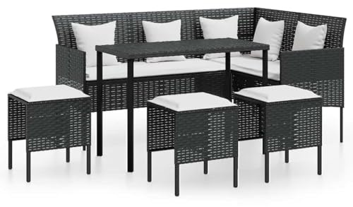 vidaXL Sofagarnitur in L-Form 5-TLG. mit Kissen Gartenmöbel Sitzgruppe Sofa Lounge Gartenset Garten Garnitur Gartensofa Poly Rattan Schwarz