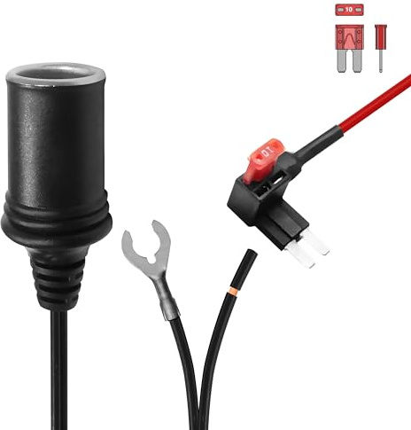 MASIGO 12/24V Kfz-Weibliches Zigarettenanzünder-Verlängerungskabel mit Micro2 Add-a-Circuit Sicherungsadapter, Direktverdrahtung der Dashcam zur Batterie, inklusive 10A Flachsicherung