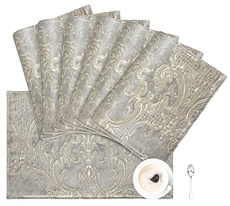 TOPLUXE Platzsets 6er Sets Jaquard Tischset Abwaschbar 30x45cm Platz-Matten für Esstisch Urlaub Party Wohnzimmer Dekoration (Hellgrau)