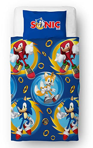 Sonic The Hedgehog Official Speed Design Single Duvet Cover Set | Reversible 2 Sided Bedding Including Matching Pillow Case, Blue