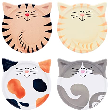 Cisolen 4 Pezzi sottobicchieri in ceramica a forma di gatto assorbenti con fondo in sughero per tazze decorazione per soggiorno