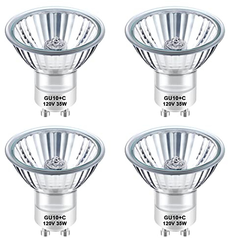 GU10 Halogen 35W Bulbs, Dimmable MR16 GU10+C 120V 35W for Track, Recessed, Candle Warmer, Range Hood Light Bulbs, 2700K Warm White, Pack of 4