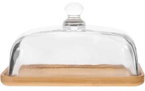 Tofficu Glass Dining Tray 6.69X4.52X3.50 Inch Clear Multi-Function Cake Plate with Handle and Dome Cover for Serving Desserts Pastries and Cheese at Home