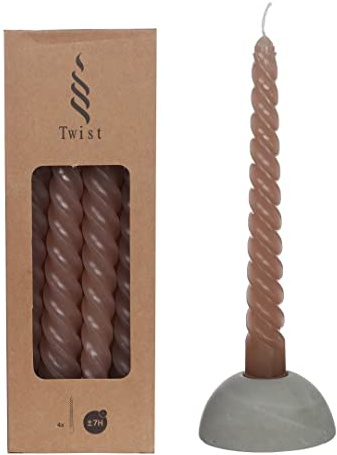 NaDeco Spiralkerzen im Set mit 4 Stück, Höhe 19cm, in vielen Farben erhältlich | Twisted Candle | Spiralkerzen | Gedrehte Tafelkerze | Candles Twist | Stabkerzen | Spitzkerzen, Farbe:Taupe