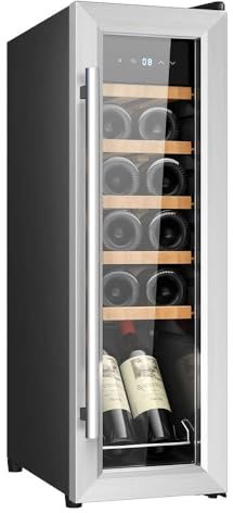 Cecotec Vinoteca Libre Instalación Bolero GrandSommelier 1250 CoolWood. Nevera para vinos con capacidad para 12 botellas, temperatura ajustable de 8-18ºC, LED y estantes de madera.