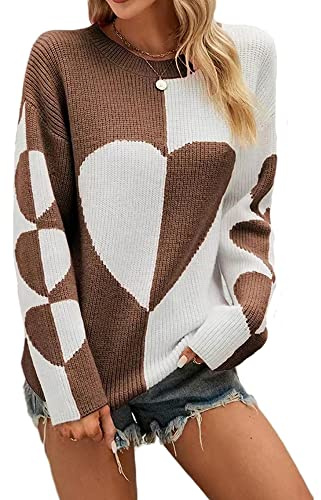 FGFD&OU Pull Femme Pull Tricoté Femme Hiver en Maille Col Rond Manche Longue Pull Oversize Femme Chaud Pull Femme Chic et Original Classique, Pull de Noel