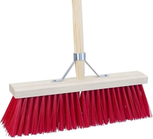 Synx Tools Straßenbesen Nylon Rot 50cm - Besen - Kehrer - Stadtbesen - Besen - Außenbesen - Gartenartikel - Besen mit Stiel 150cm - Außenbesen