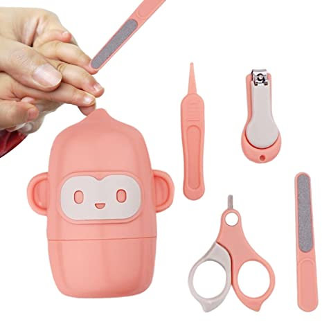 Bexdug Baby-Nagelknipser | 4-in-1-Maniküre-Set für Kleinkinder mit Etui in Affenform - Maniküre- und Pediküre-Pflegewerkzeuge für Neugeborene, Kinder und frischgebackene Eltern als Duschgeschenke