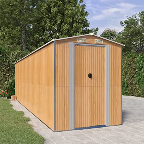 XIAOGUANG Geräteschuppen, Gerätehaus, Fahrradgarage, Gartenhütte, Fahrradunterstand, Gartenhäuschen, Garten Hütte, Fahrrad Unterstand, Hellbraun 192x689x223 cm Verzinkter Stahl