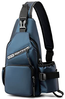 FANDARE Brusttasche Herren Sling Bag Umhängetaschen mit Flaschenhalter Schultertasche Bauchtasche Crossover Rucksack Daypacks für Männer Outdoor Reisen Camping Wanderrucksäcke Crossbody Pack Blau