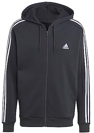 adidas Herren Essentials Fleece 3-Stripes Full-Zip Hoodie, Black/White, 3XL