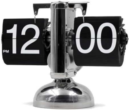 Orologio da Tavolo Digitale Ribaltabile con Flip Automatico, Numeri Grandi Retrò, Design a Piede Singolo, Nero, per Soggiorno da Collezione