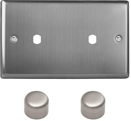 Varilight Double Faceplate Kit (Dimmer Modules Not Included) Twin Plate - Classic Brushed Steel With Brushed Steel Knob, WTD2