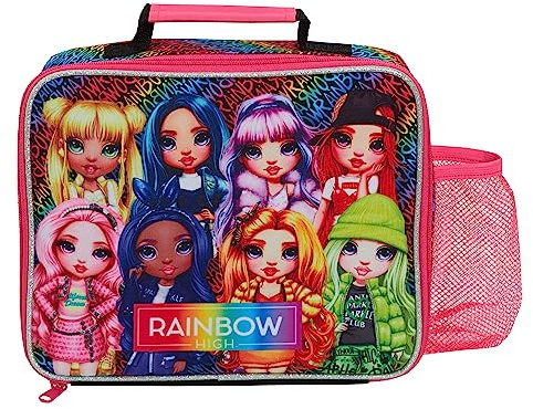 Rainbow High Borsa per il pranzo con portabottiglie laterale per ragazze, borsa termica per la scuola