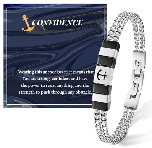 FANCIBAND Idea Regalo Uomo Originale Bracciale Uomo Acciaio Inox Doppio con Ancora Portafortuna, Compleanno Natale Regalo San Valentino Anniversario Regali per Uomo Ragazzo
