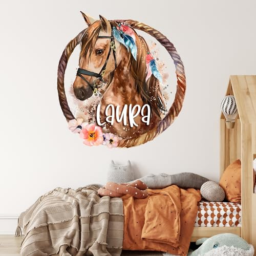 GRAZDesign Pferde Wandtattoo mit Namen personalisiert, Kinderzimmer für Mädchen - 53x50cm
