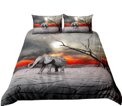 Elefant Bettwäsche 155x220 cm Mit Kissenbezug 80x80 cm Für Erwachsene Und Kinder, Kuschelige Bettwäsche Set 3teilig Mit Reißverschluss (A2,135x200cm + 75x50 cm)