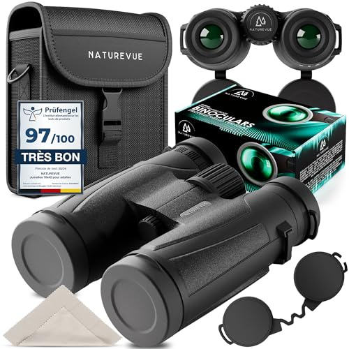 NATUREVUE - 10x42 Fernglas für Erwachsene, IPX6 wasserdicht inkl. Zubehör - BAK4 + FMC, für Brillenträger, Reisen, Vogelbeobachtung, Sport & Outdoor 700g