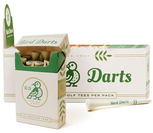 Bird Darts Premium Bamboo Wood Golf Tees, 18/72/180 Units (Packs of 18), 2 ¾ Golf Tees in Cigarette-Style Packaging, Durable, Biodegradable, Golf Tees Wood for Stylish Golfers (180 Units (Pack of 10))