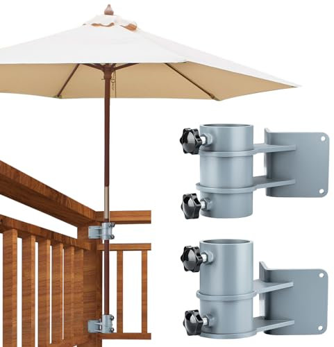 BRILLIHOOD Paar Terrassenschirm-Seitenhalter, Edelstahl Sonnenschirmhalter Regenschirm-Klemmhalterung Sonnenschirmständer und Halterung für Außendeckgeländer, Balkon - Eckhalterung (Grau)