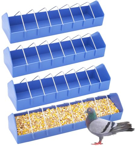 4 Pack Large Pigeon Feeder 8 Slot Thick Durable Container Feeding Dish Food Dispenser Tool for Bird Parrot Pigeon Chicken Duck Bird Poultry