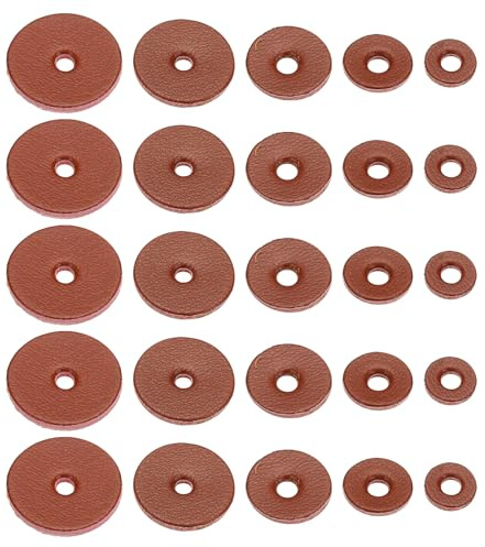 PATIKIL Lederunterlegscheiben, 100 Stück Ledergriff-Unterlegscheiben Lederabstandshalter 1,5 mm dick rund für Messergriff Hammer Beil Geldbörse Abzeichen DIY Basteln, rötlich-braun