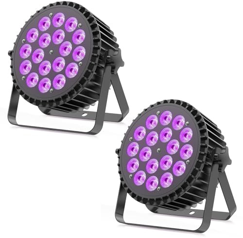 2PCS RGBWA UV Faretto Par LED 200W, 18 LED Luce da Palcoscenico con D MX 7/10CH e Stroboscopica, Illuminazione Discoteca per Feste DJ Bar Club Matrimoni Spettacolo Natale Halloween