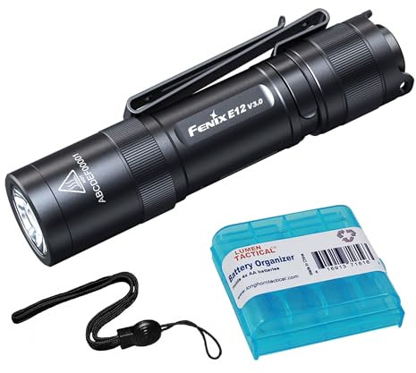 Fenix Lampe de poche E12 V3.0 EDC, 200 lumens, 1 pile AA conçue pour un transport quotidien avec organiseur de piles Lumentac