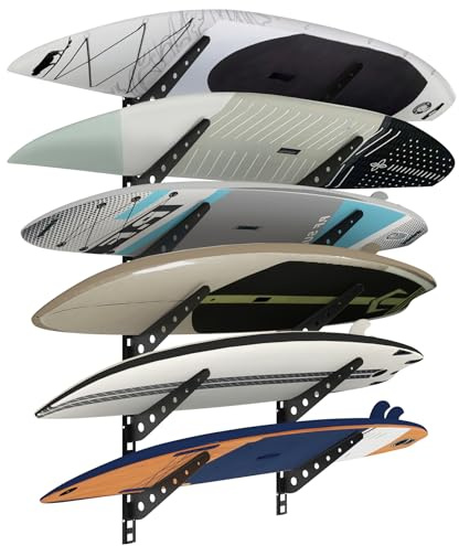 Neorexon Verstellbares Metallbrett-Wandregal, 6 Board-Wandhalterung, Display für Surfbrett, Wakeboard und Snowboard Aufbewahrung in Haus oder Garage