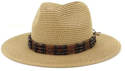 FULUJIDI Fedora Trilby Filzhut Hut Strand Männer Frauen Sonnenblende Hut Papier Strohhut Mode Lässig Panama Beach Fedora Hut Breite Brim Sonnen Hüte Für Frauen 60Cm Khaki