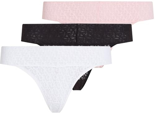 Calvin Klein Braguitas Tipo Bikini Pack de 3 Mujer Talle bajo con Encaje, Multicolor (Black/Classic White/Buff Pink), M
