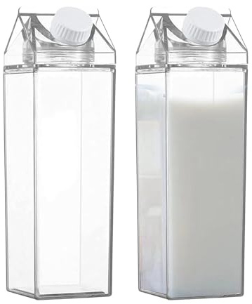 Bouteilles En Lait Transparent, 2 Pièces Bouteille D'eau Plastique Reutilisable, Portatif Récipient Bouteille, Bouteille Jus Fruits Pour Frigo Camping Pique-nique Sport, Bouteille De Boîte À Lait