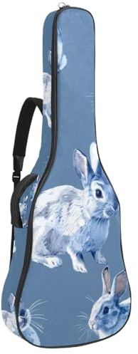 Gitarrentasche, 104 cm, doppelter verstellbarer Schultergurt, Akustikgitarre, Gigbag, niedliches blaues Kaninchen-Gitarrenkoffer, wasserdichtes Oxford-Gewebe, dicker Schwamm, Niedliches blaues